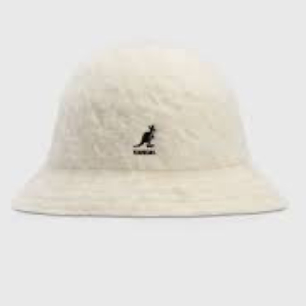 Kangol Cream Faux Fur Bucket Hat with Black Logo